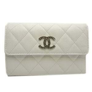 CHANEL Authentic White Caviar Leather Wallet